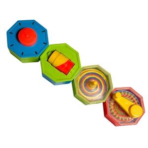 Vintage Shelcore Action Stacks Octagon Shape Push Pop Spin 1980's Kids Toys